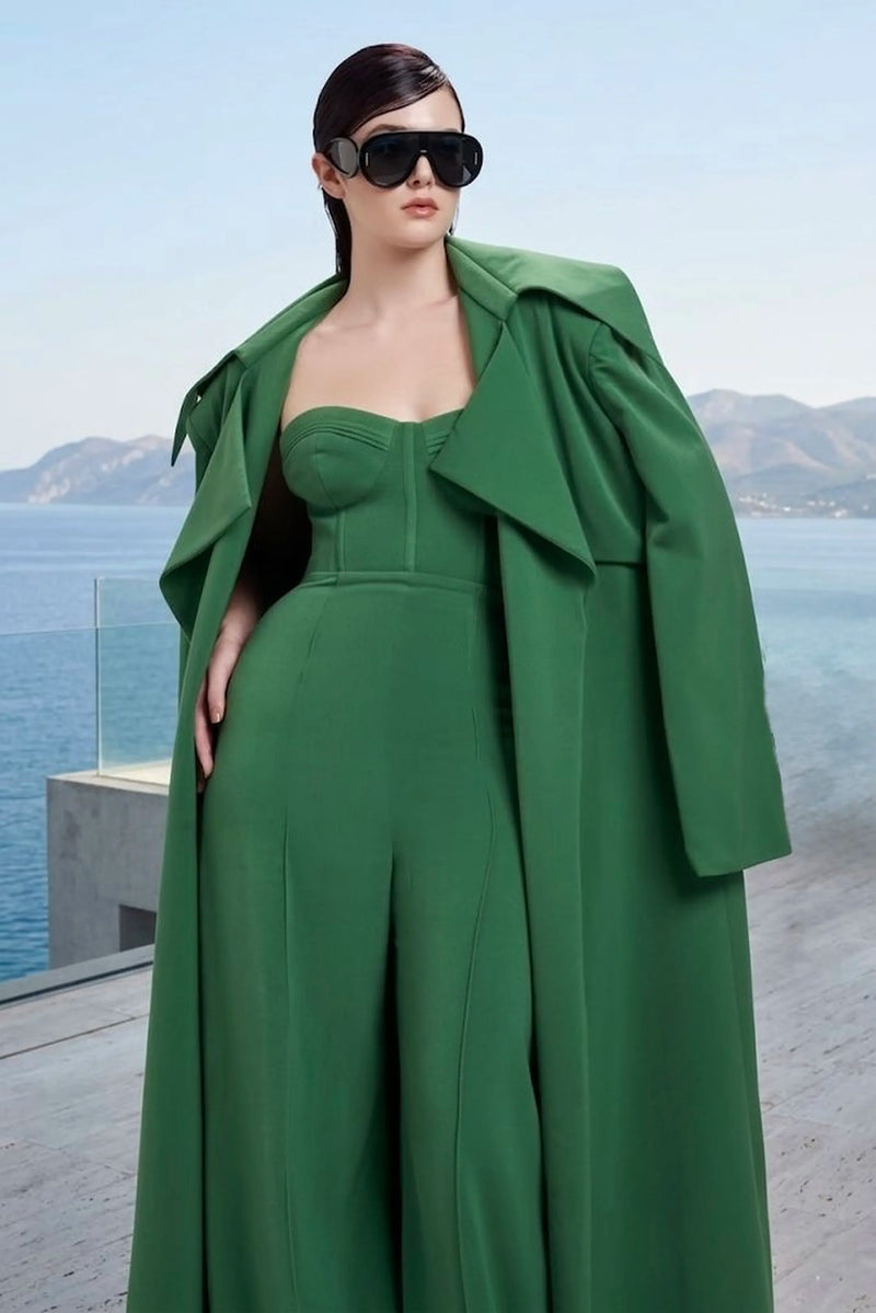Sculpted corset jumpsuit in emerald