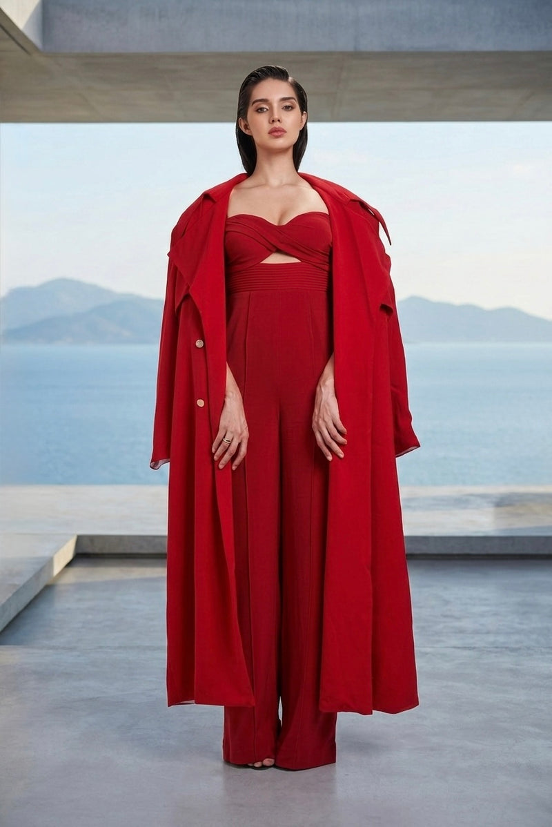 Trench coat in red
