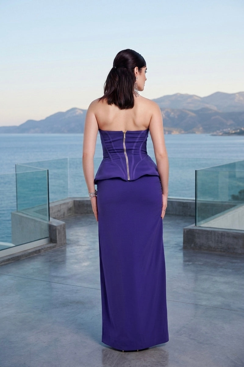 Sculpt corset & maxi skirt set in purple