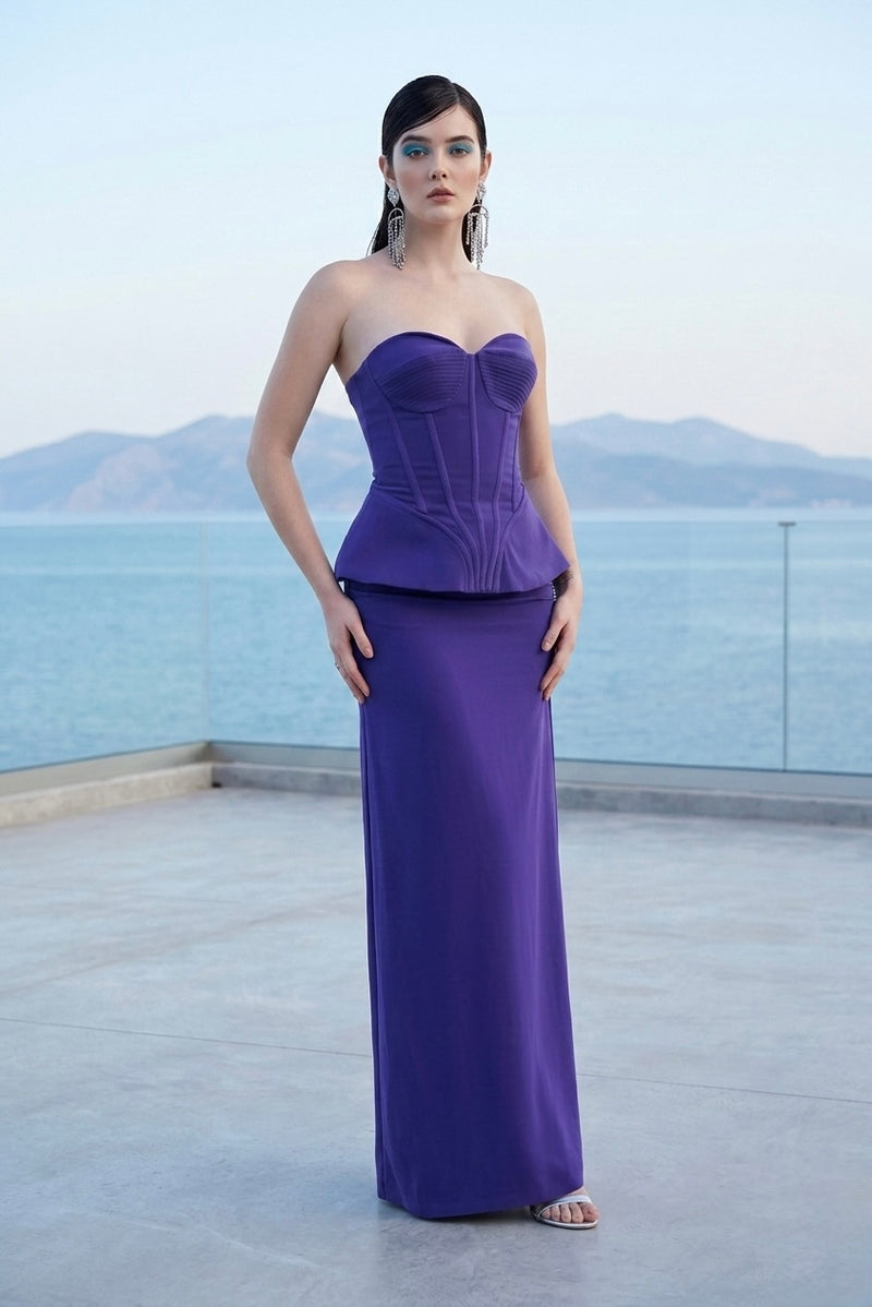 Sculpt corset & maxi skirt set in purple