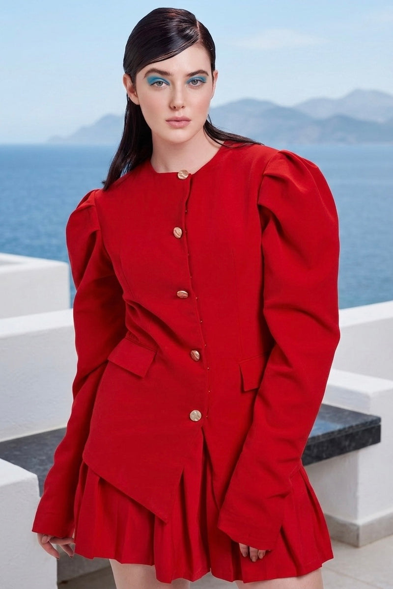 Blazer & mini skirt in red