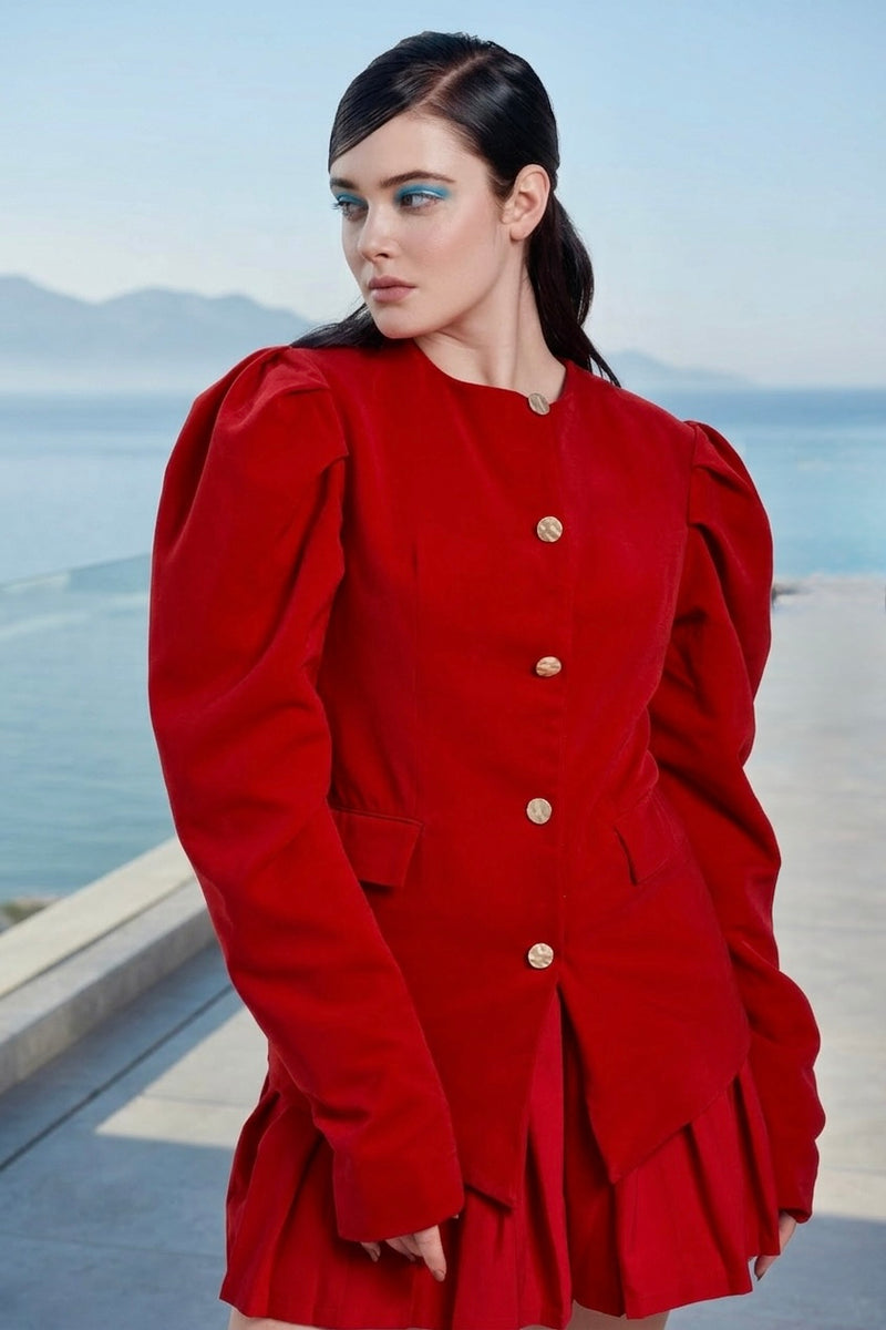 Blazer & mini skirt in red