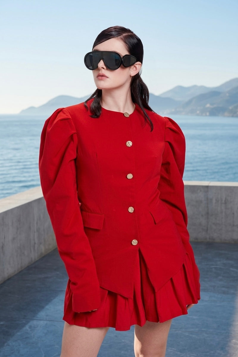 Blazer & mini skirt in red