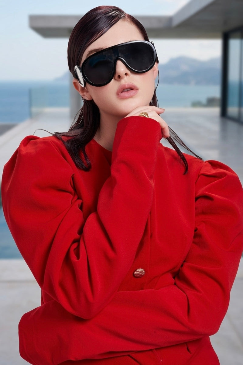 Blazer & mini skirt in red