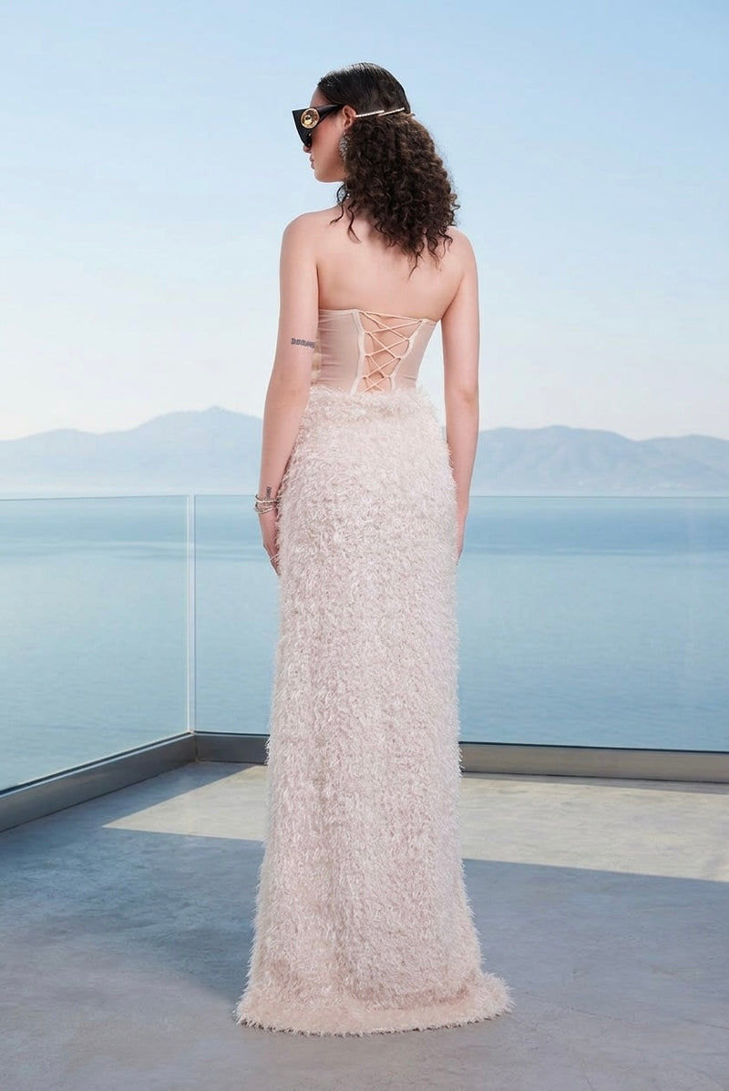 embellished corset gown in ivory