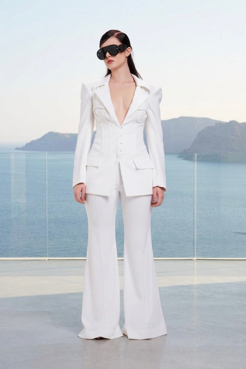 Structured corset pantsuit in off-white
