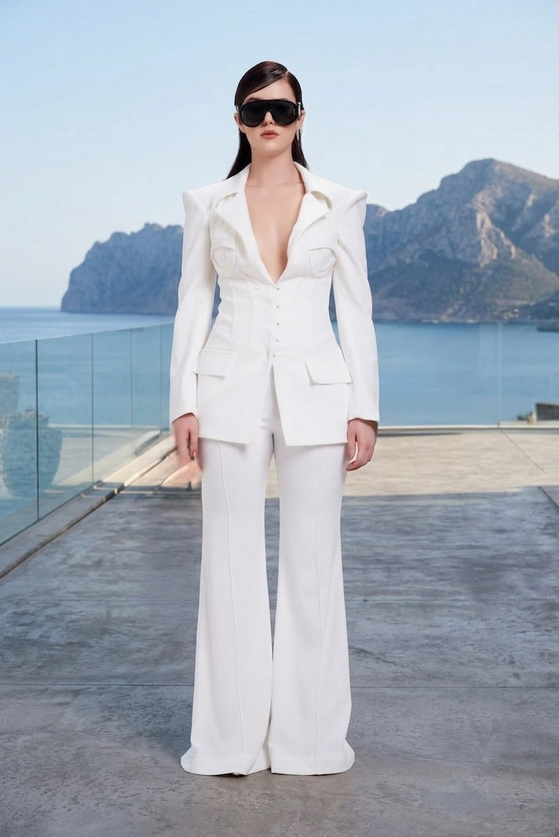 Structured corset pantsuit in off-white