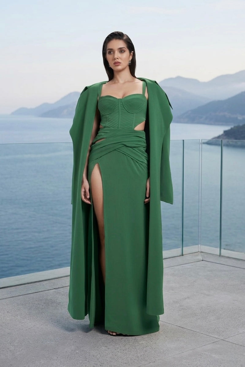 Emerald corset maxi dress