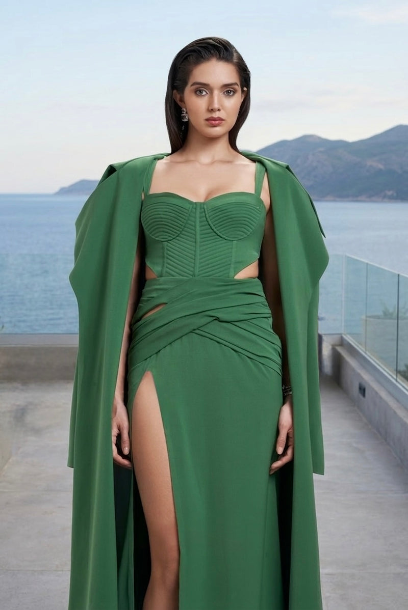 Emerald corset maxi dress
