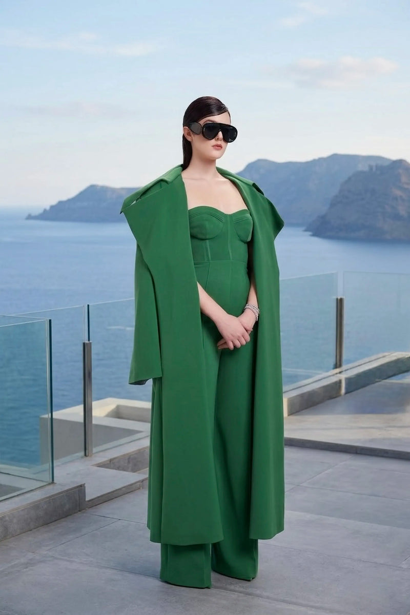 Sculpted corset jumpsuit in emerald