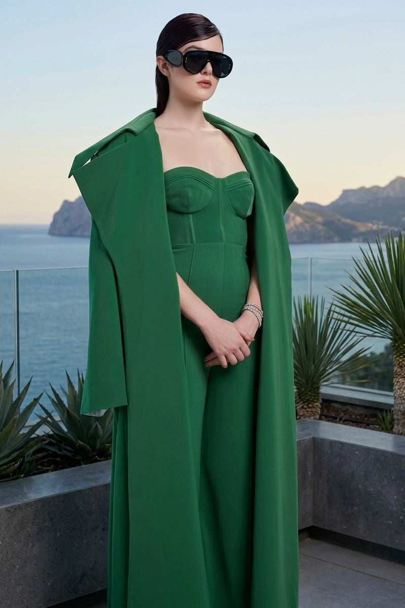 Sculpted corset jumpsuit in emerald