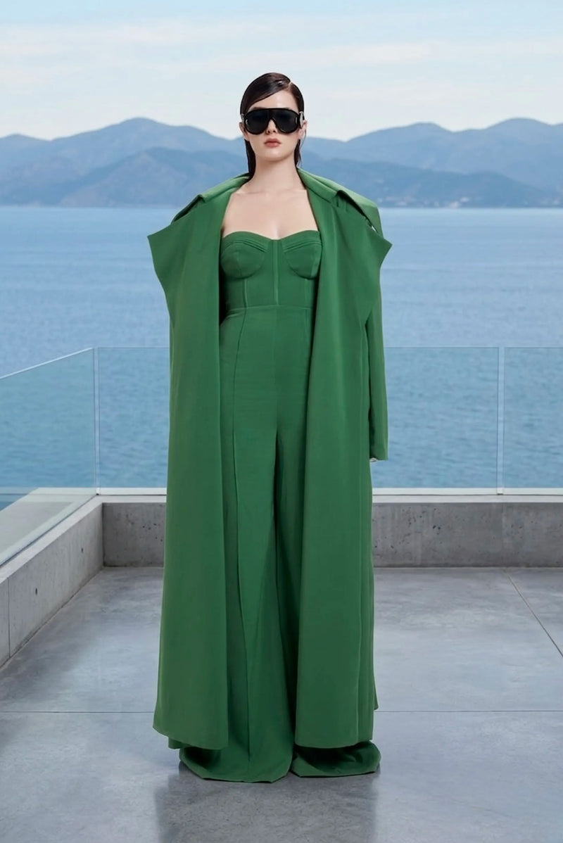Sculpted corset jumpsuit in emerald