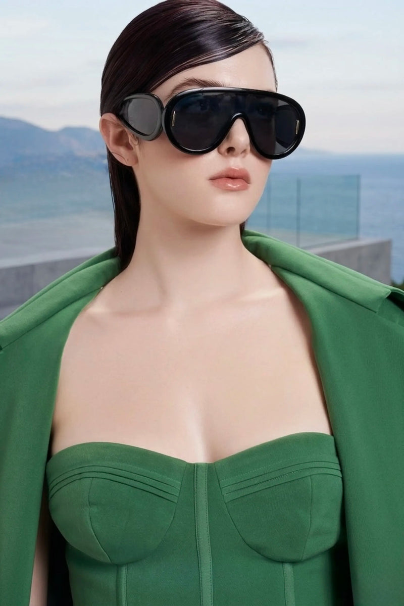 Sculpted corset jumpsuit in emerald