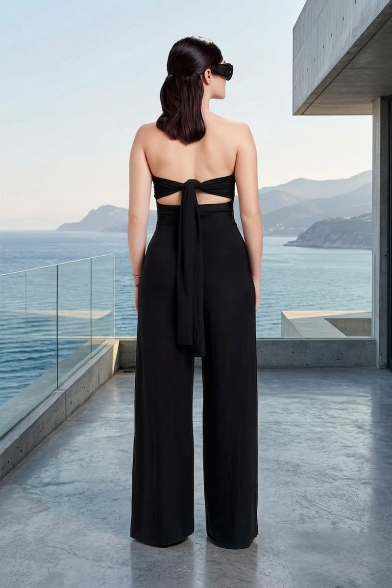 Cut-out stretch jumpsuit in black