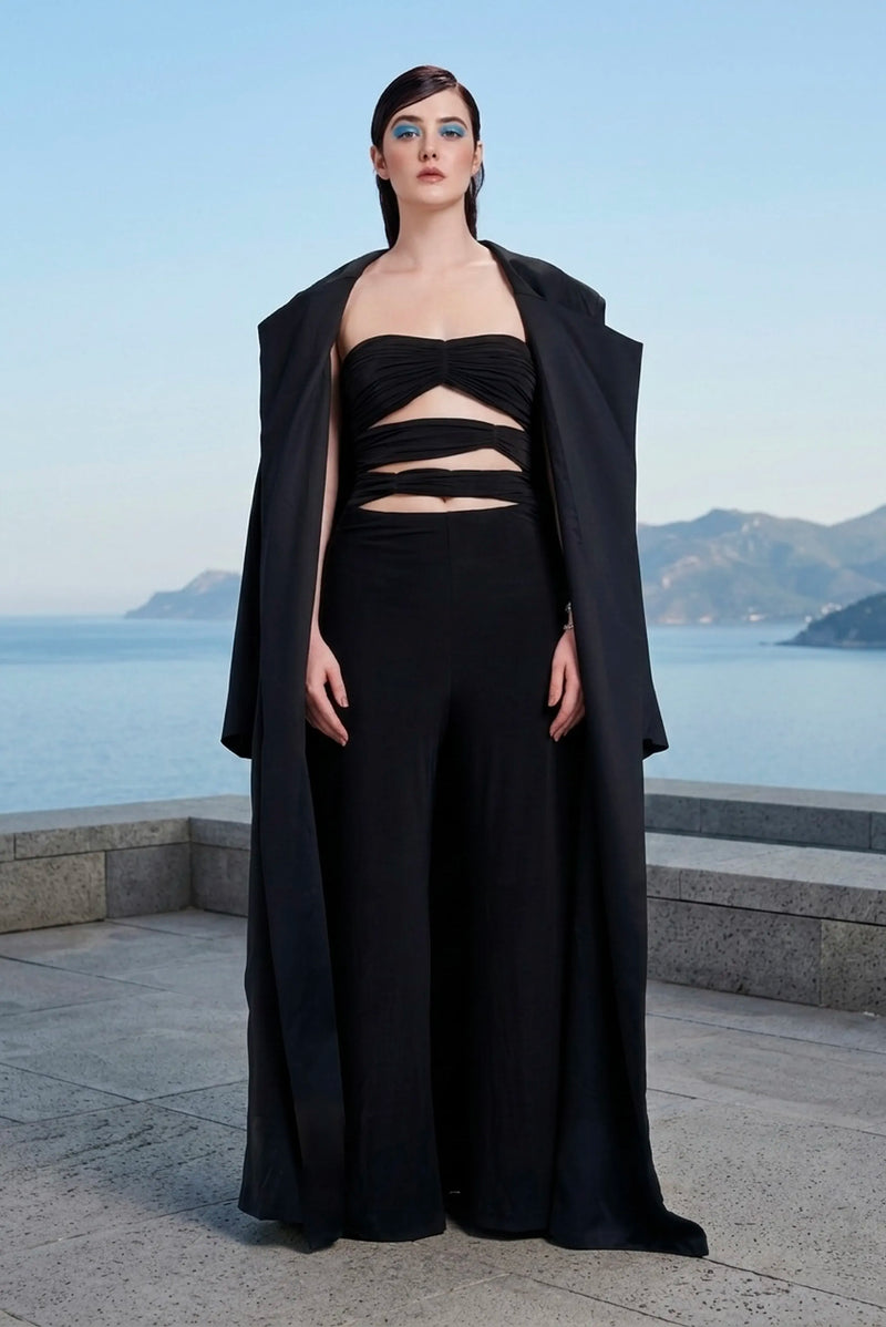 Cut-out stretch jumpsuit in black