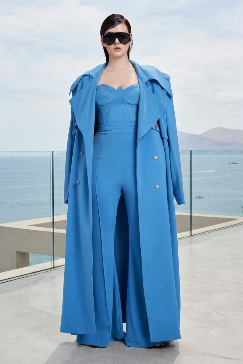 Trench coat in ocean blue