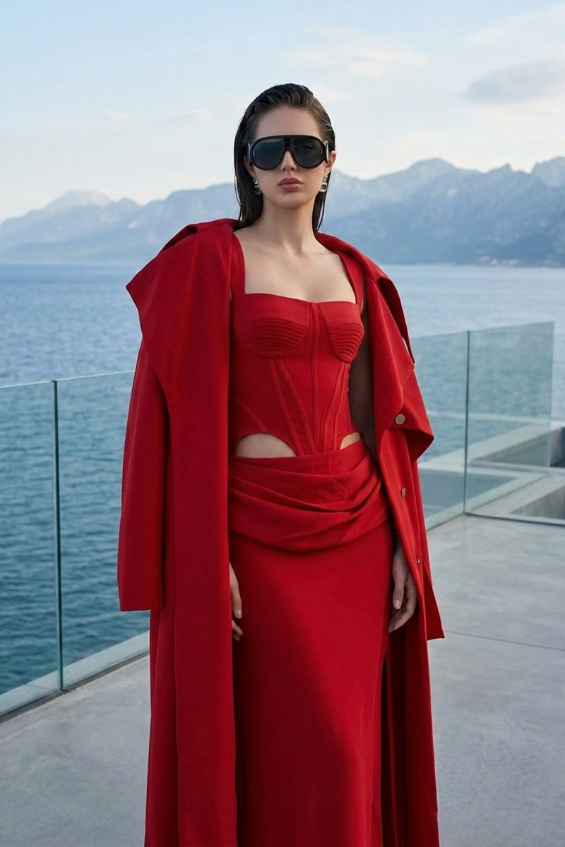 Sculpted cut-out maxi dress in red