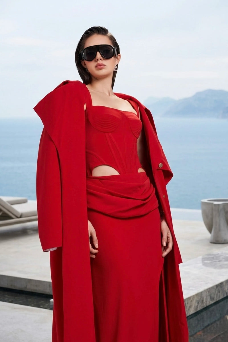 Sculpted cut-out maxi dress in red