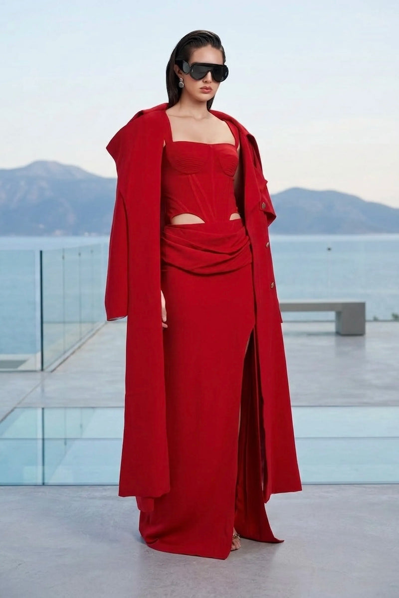 Sculpted cut-out maxi dress in red