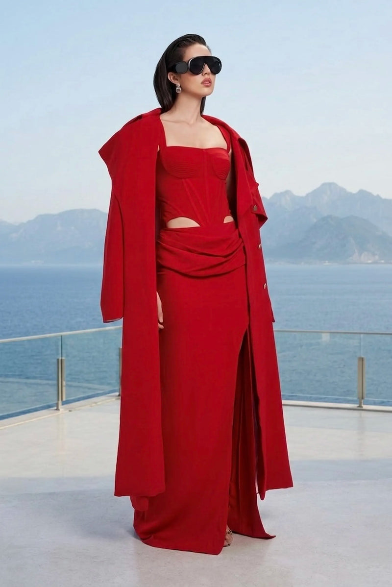 Sculpted cut-out maxi dress in red