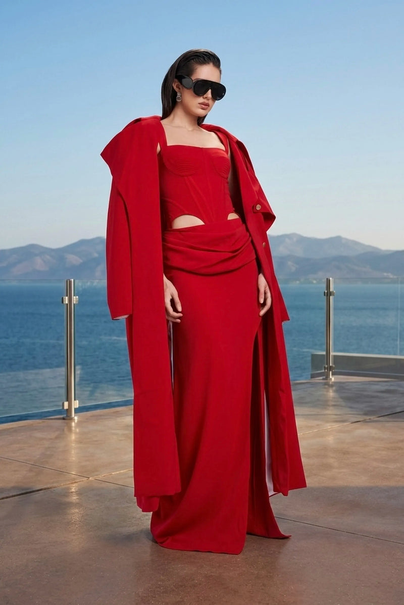 Sculpted cut-out maxi dress in red