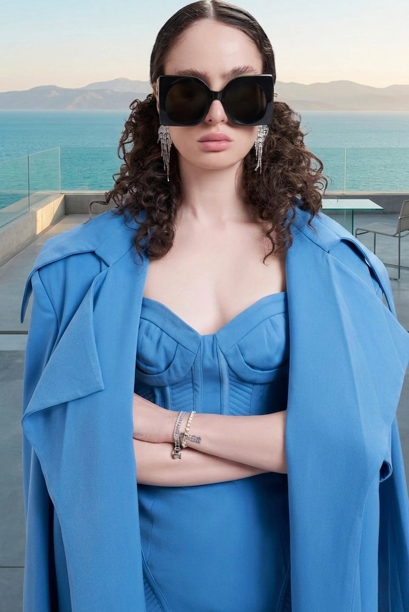 Trench coat in ocean blue