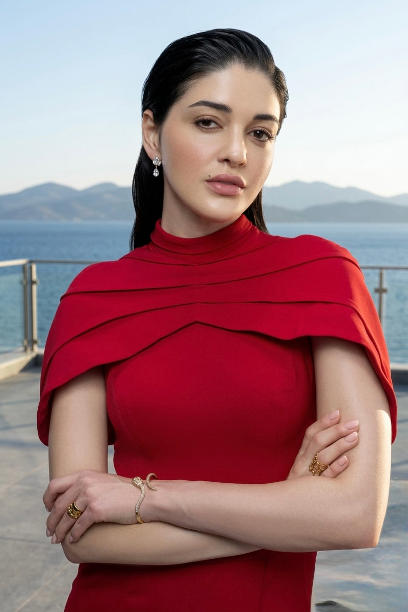 Signature cape jumpsuit in red