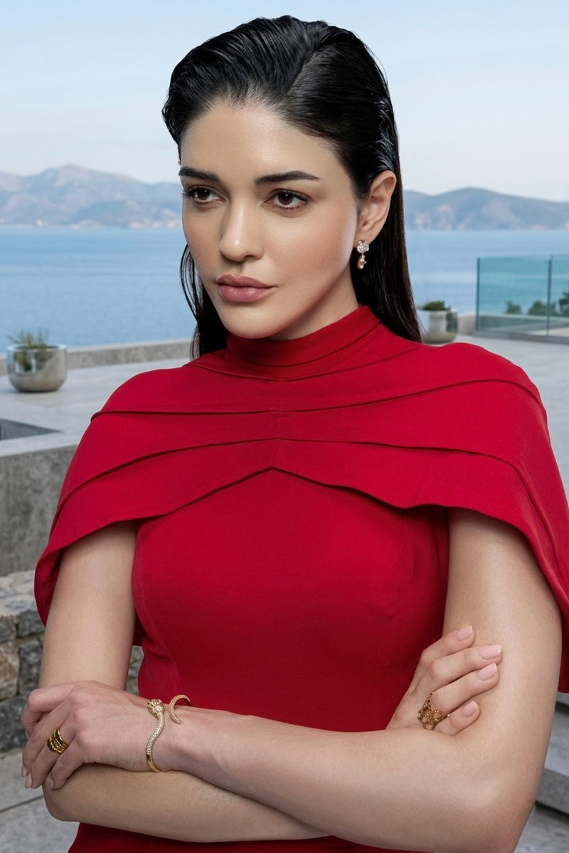 Signature cape jumpsuit in red