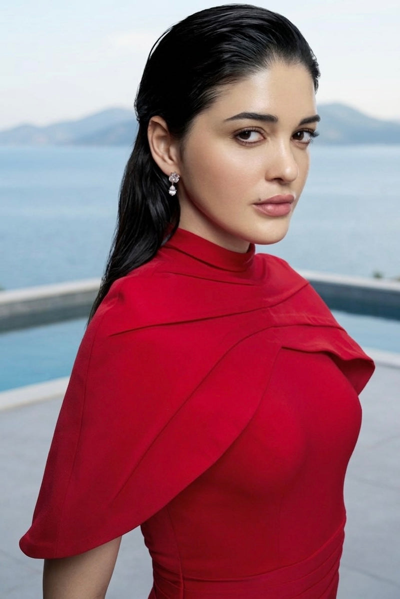 Signature cape jumpsuit in red