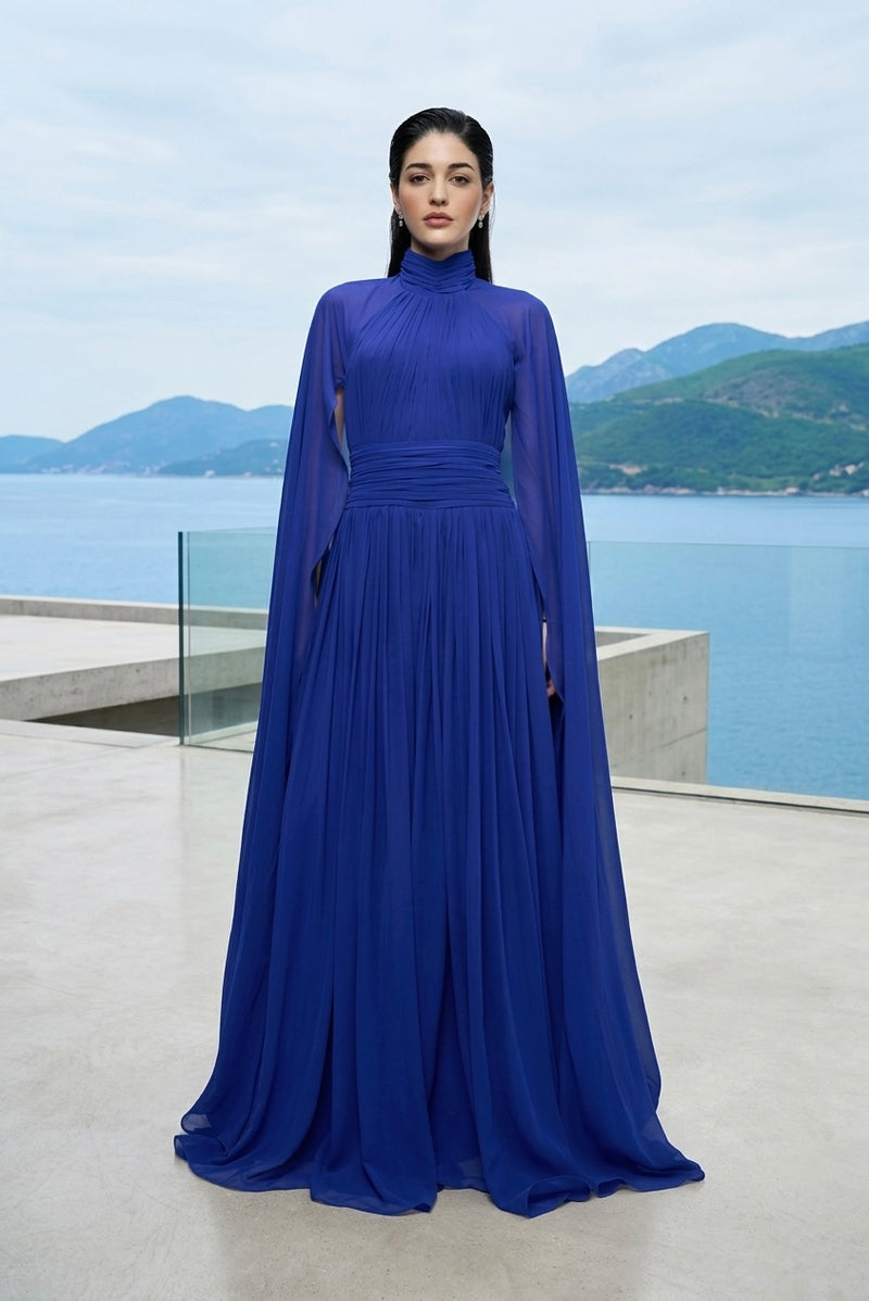 Sapphire georgette cape jumpsuit