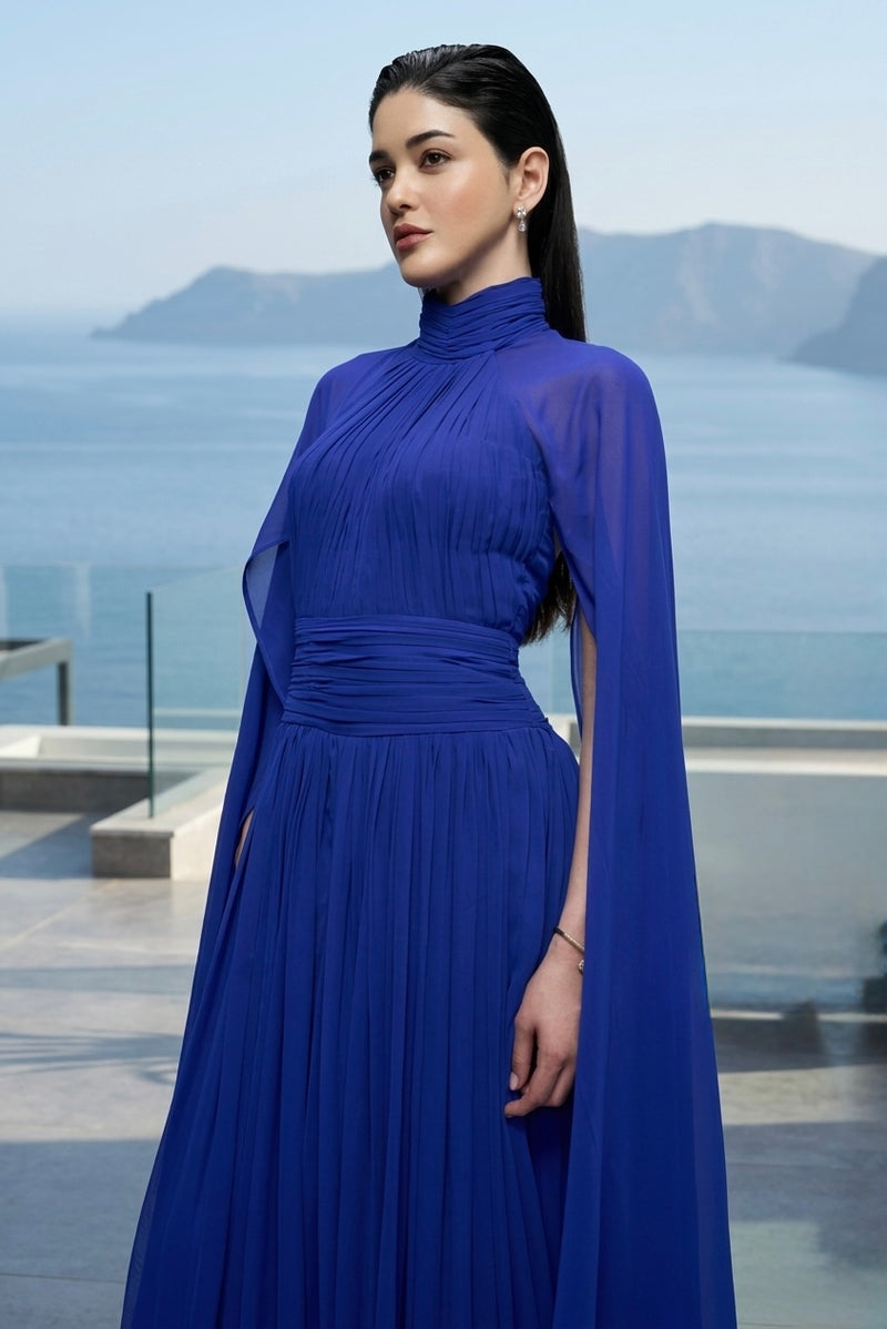 Sapphire georgette cape jumpsuit
