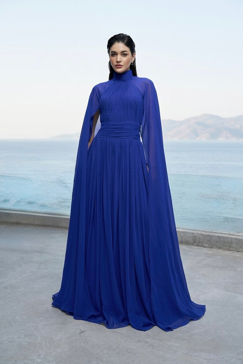 Sapphire georgette cape jumpsuit
