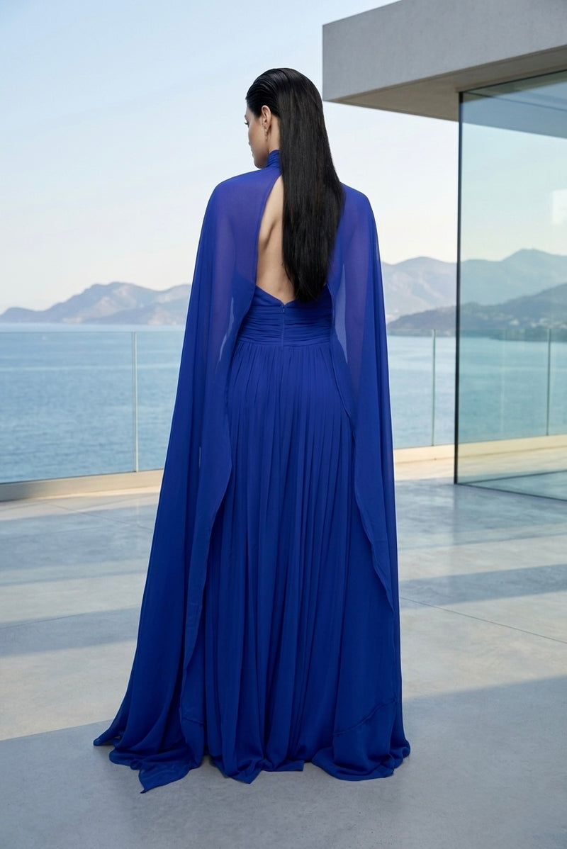 Sapphire georgette cape jumpsuit