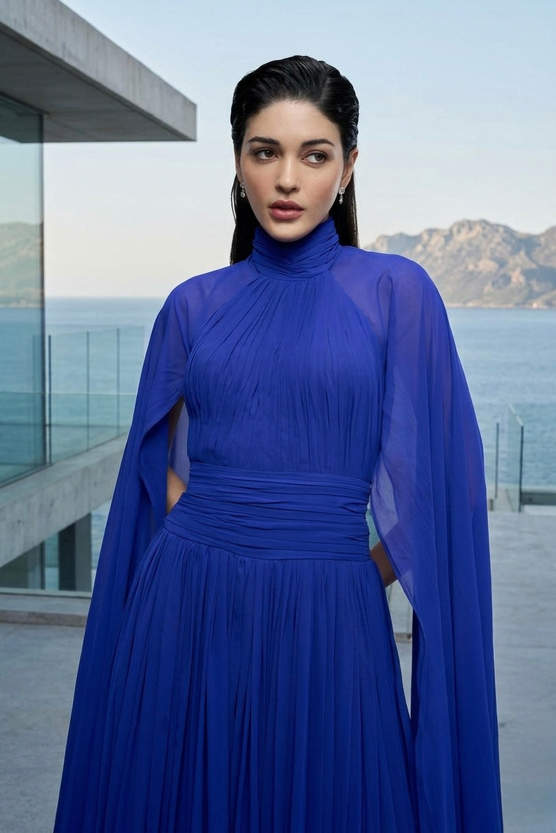 Sapphire georgette cape jumpsuit