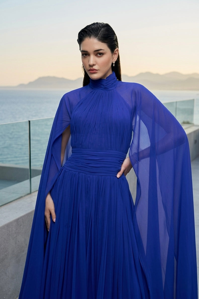Sapphire georgette cape jumpsuit