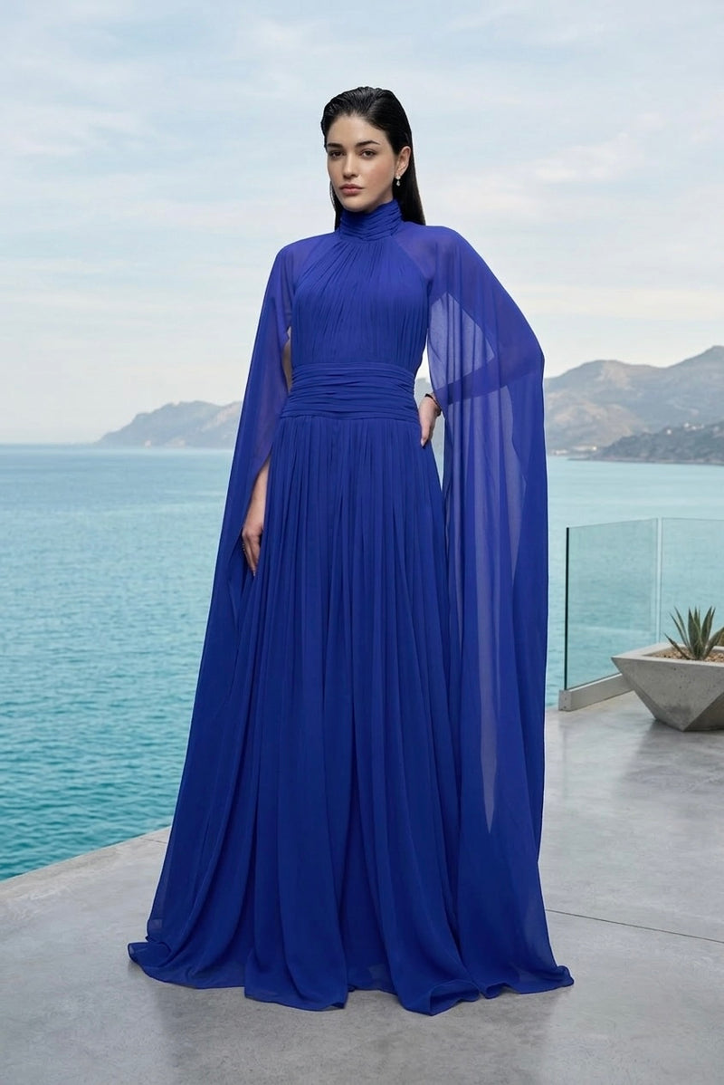 Sapphire georgette cape jumpsuit