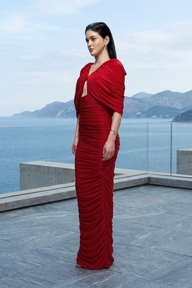 Scarlet sculpted stretch maxi