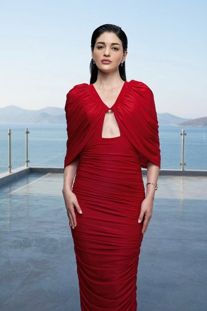 Scarlet sculpted stretch maxi