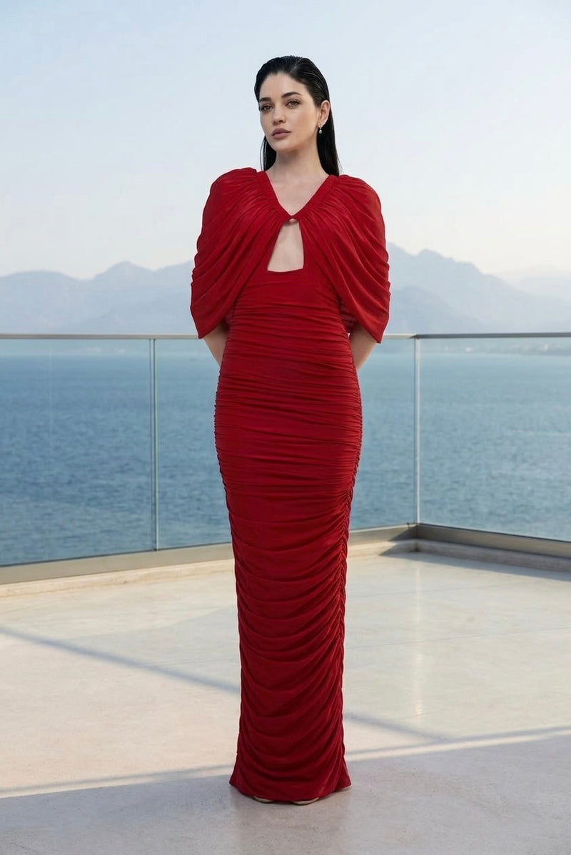 Scarlet sculpted stretch maxi