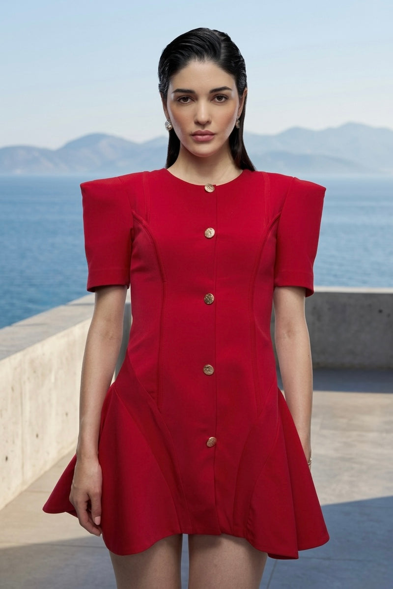 Red structured flare dress