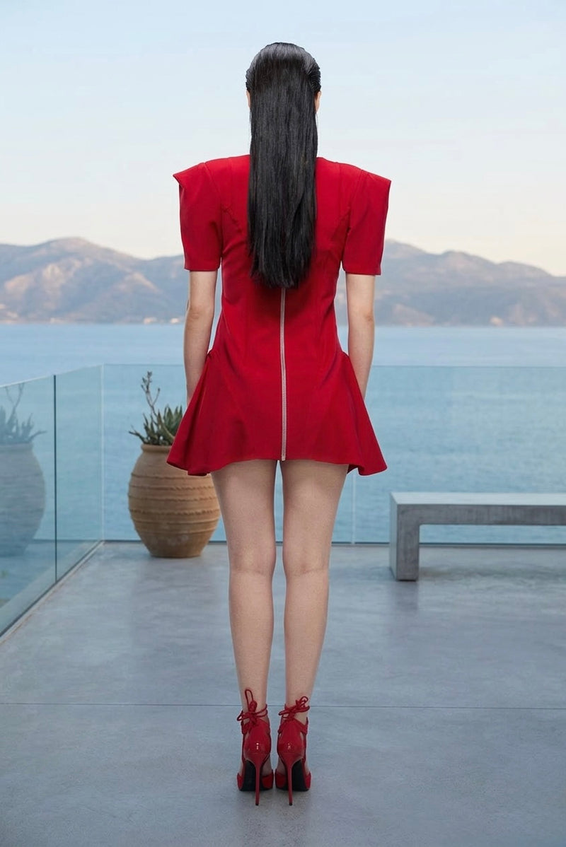 Red structured flare dress