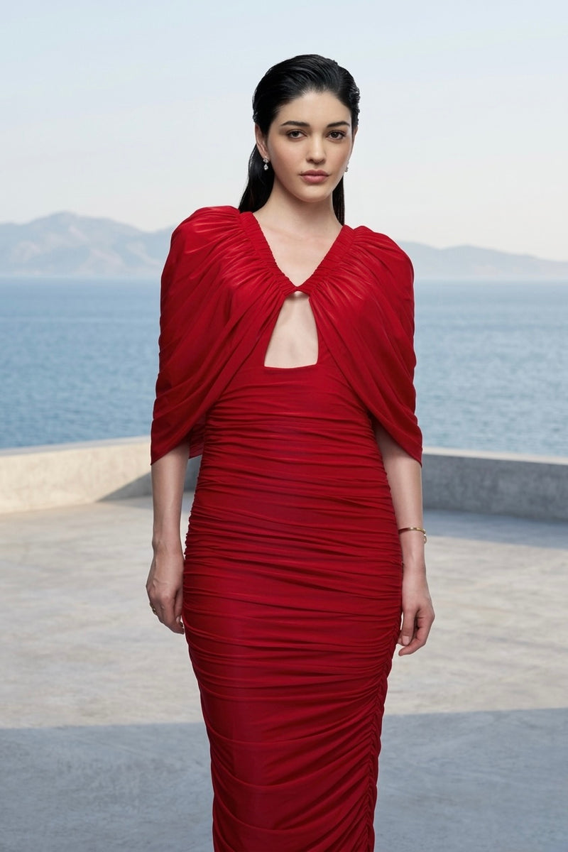 Scarlet sculpted stretch maxi