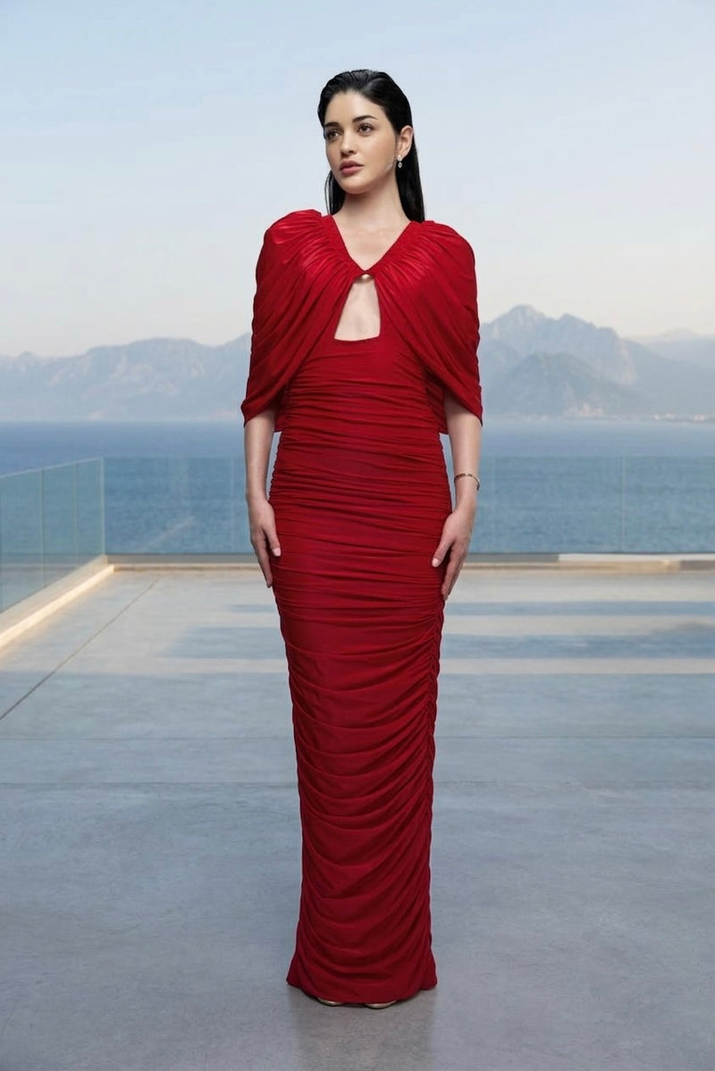 Scarlet sculpted stretch maxi