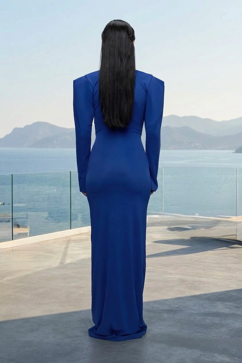 Royal blue sculpt cut-out gown