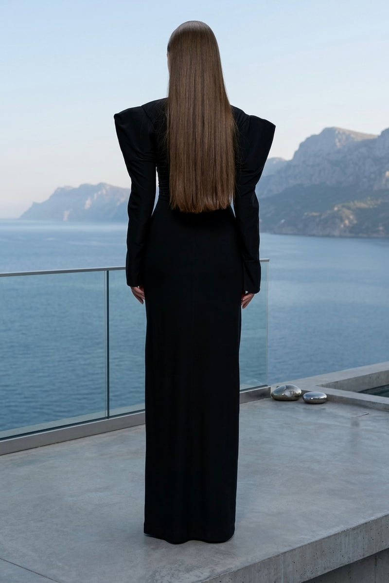 Sculpted stretch cut-out gown in black