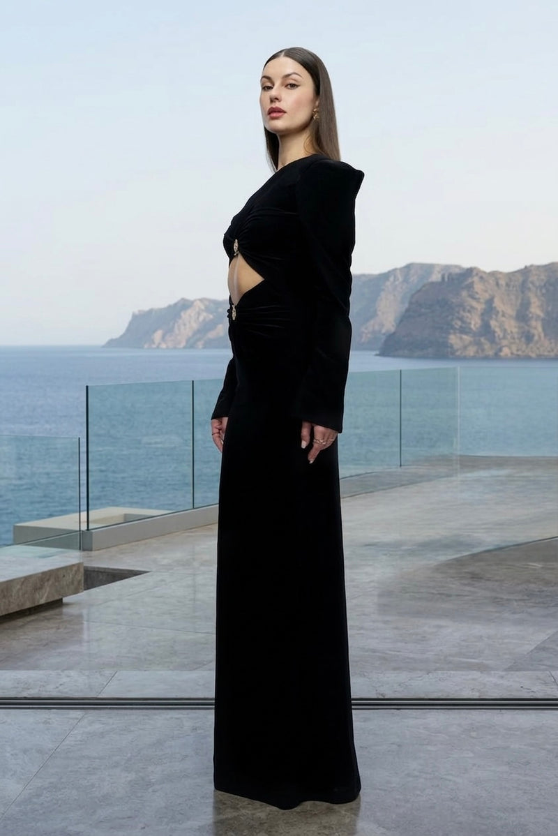 Sculpted stretch cut-out gown in black